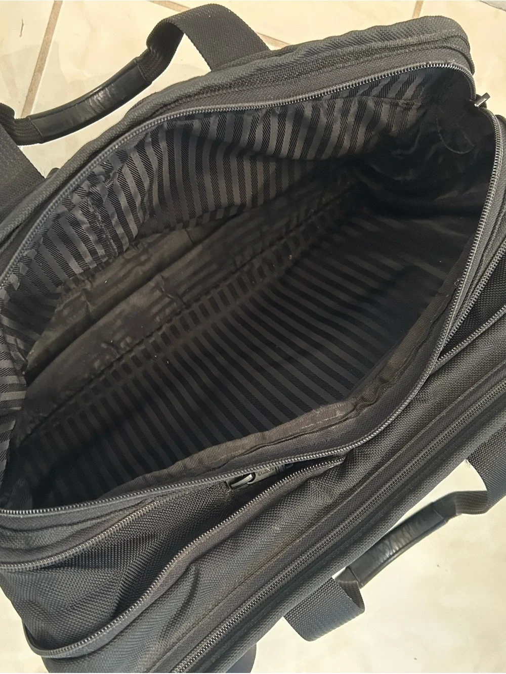 Tumi Black Nylon Laptop Briefcase with Front Zip Pockets
